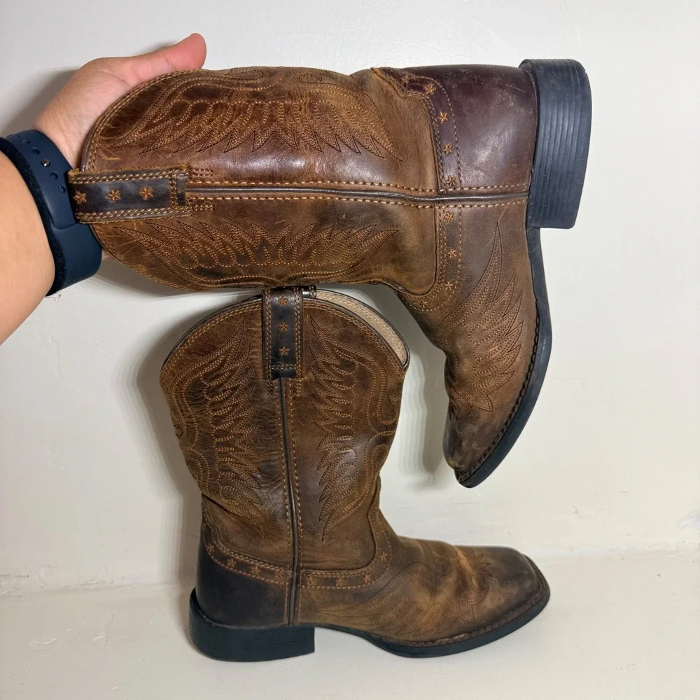 Ariat Cowboy Boots Western Brown Leather Kids Size 2